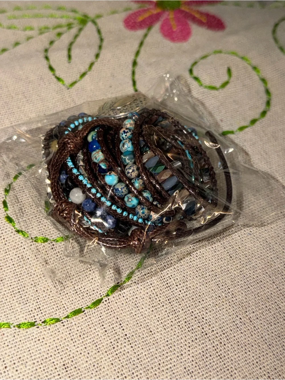 Brown ,Silver, Multi Blue & Turquoise Multi-Strand Beaded Wrap Strap for iPhone